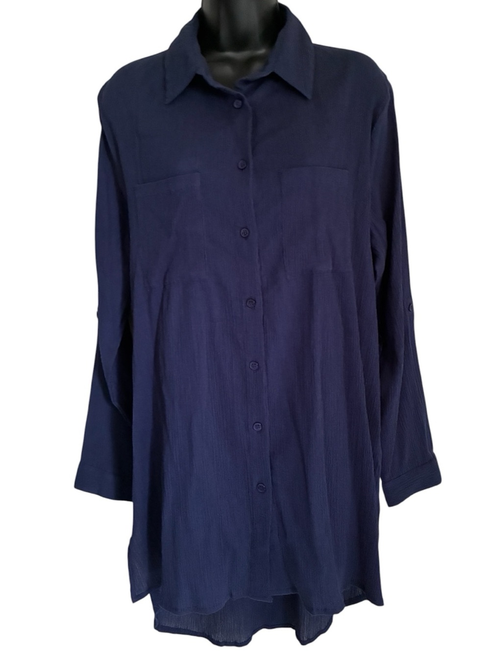 NWT Coastal Grandma Lagenlook Minimalist Beachy Navy Cotton Shirtdress Sz M